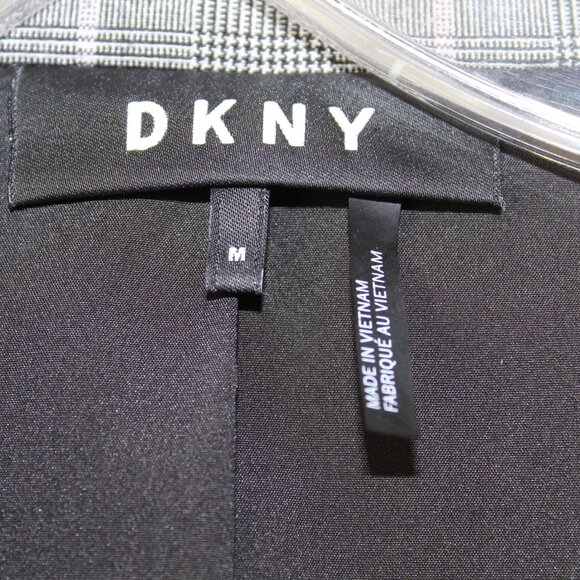 DKNY Black & White Plaid Faux Leather Sleeves  Blazer Jacket  Size M - Picture 9 of 16